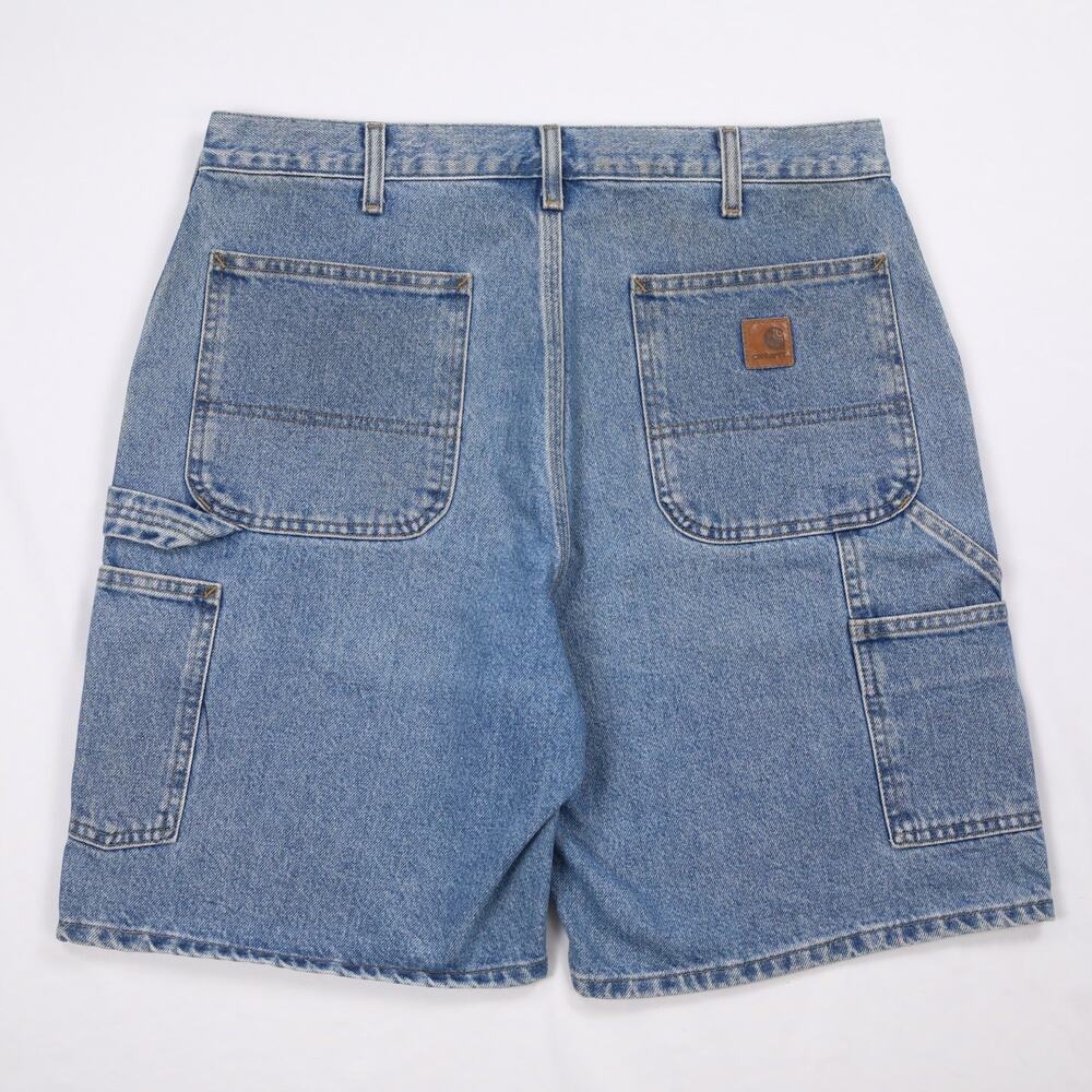 Vintage Carhartt B29 STW Faded Blue Denim Carpenter Jean Shorts Size 33